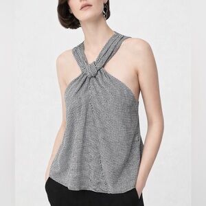 MANGO SUIT Elegant Black and White Knotted Twisted Halter Blouse Shell Top Small